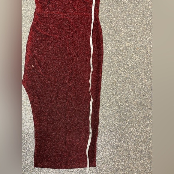 Red Floor Length One Shoulder Dress with Shimmer and Side Slit, XL - Picture 5 of 6